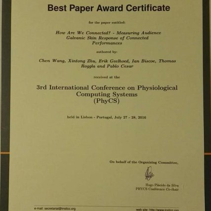 Best Paper Award for DIS researchers at PhyCS 2016