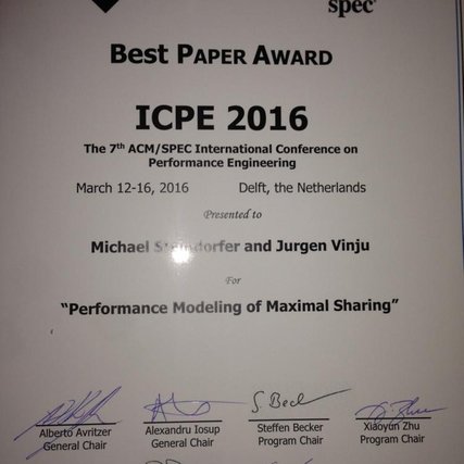 Best Paper Award for SWAT researchers at ICPE2016