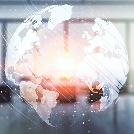 Globe met vergaderzaal op achtergrond
