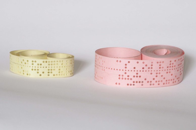 Five hole and eight hole perforated paper tape as used in early telegraph and computer applications. Picture: Ted Coles, Wikimedia Commons.