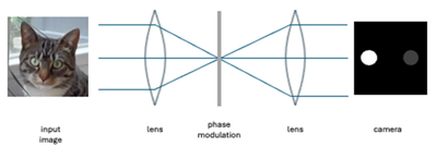 Schematic depiction of an optical neural network classifying an image of a cat