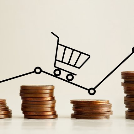 Dynamic pricing and Inflation in e-commerce. Business growth concept, inflation, higher food costs and grocery prices